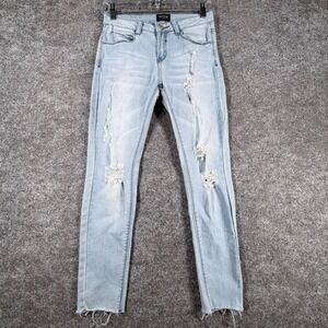 Iris Skinny Jeans Womens 3 Blue Denim Cotton Stretch Distressed Raw Hem Low Rise